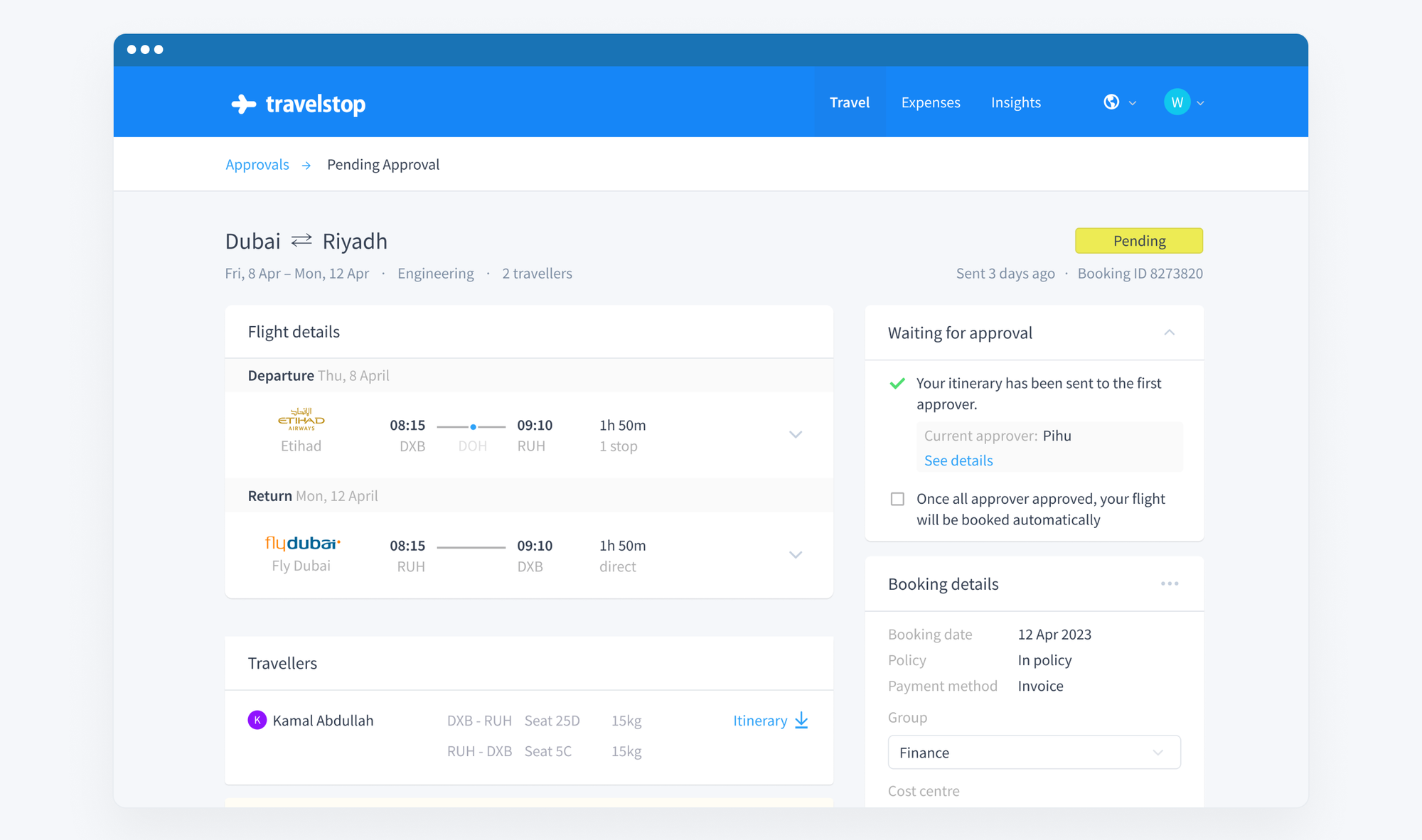 In-Progress Bookings - Travelstop